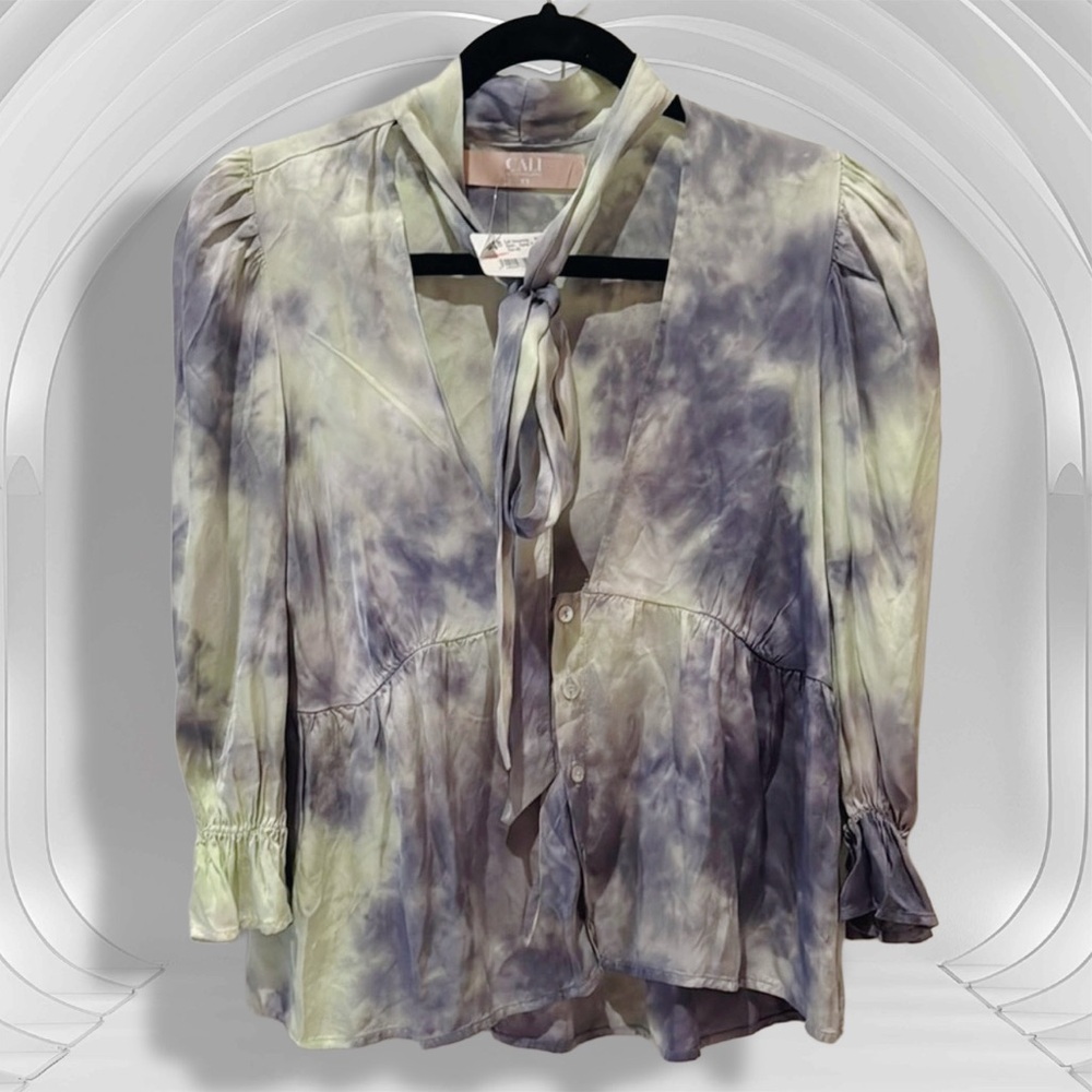 Elegant Tie-Dye Blouse in Purple and Green